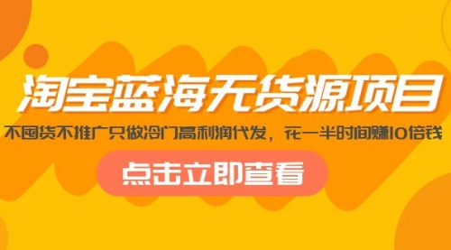 淘宝蓝海无货源项目，不囤货不推广只做冷门高利润代发，花一半时间赚10倍钱