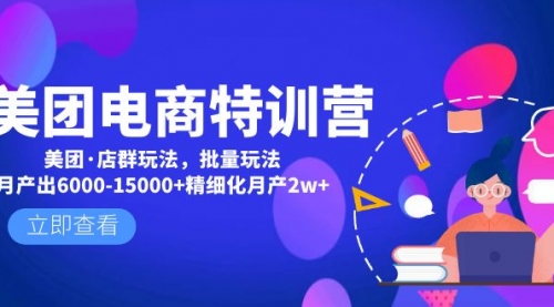 美团电商特训营：美团店群玩法，无脑铺货月产出6000-15000+精细化月产2w+ 1